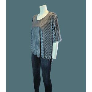 Gray POL Velvet Striped Semi Sheer Lace Trim High Low Hem Top Women S